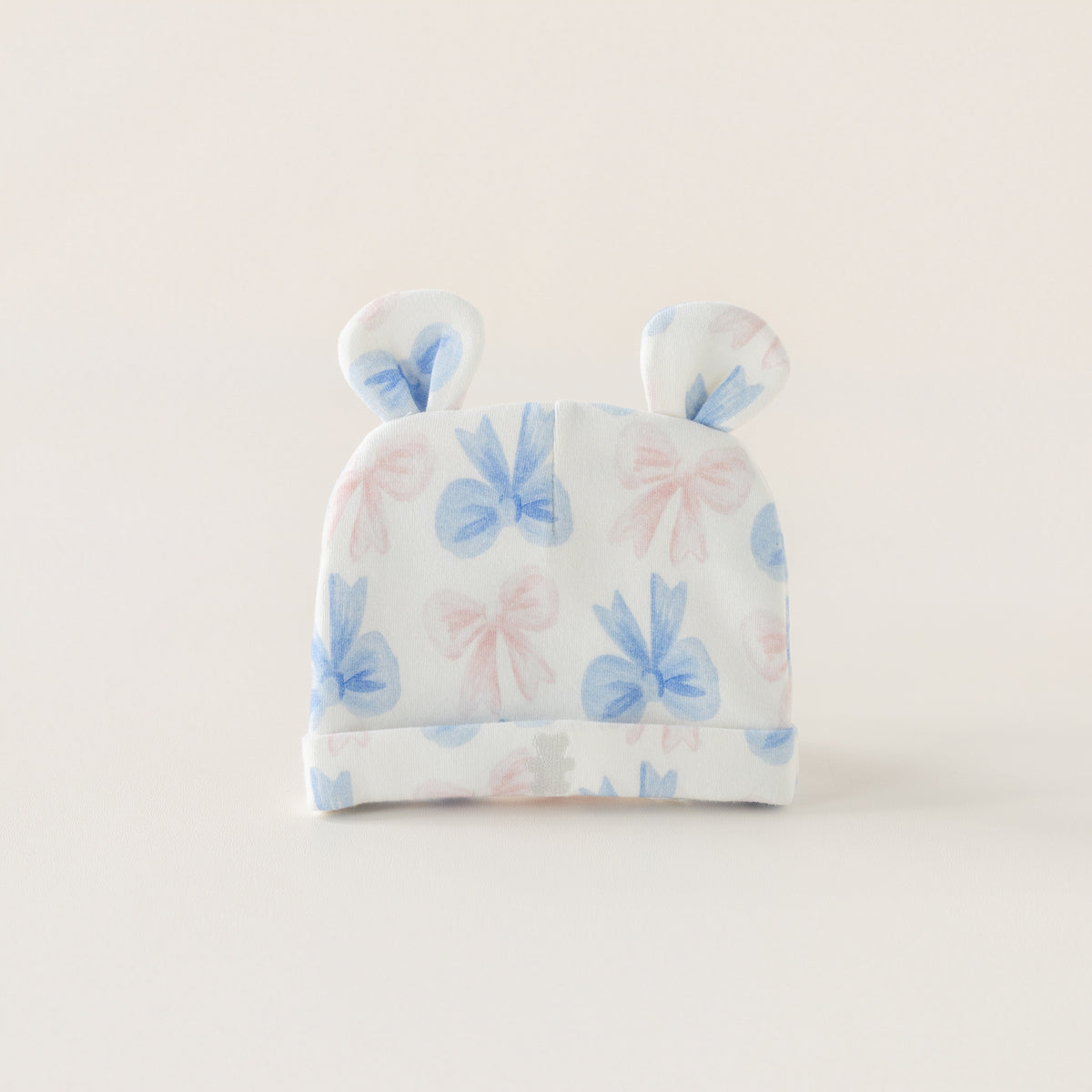 Babymütze gestreift rosa blau Schleife Bär