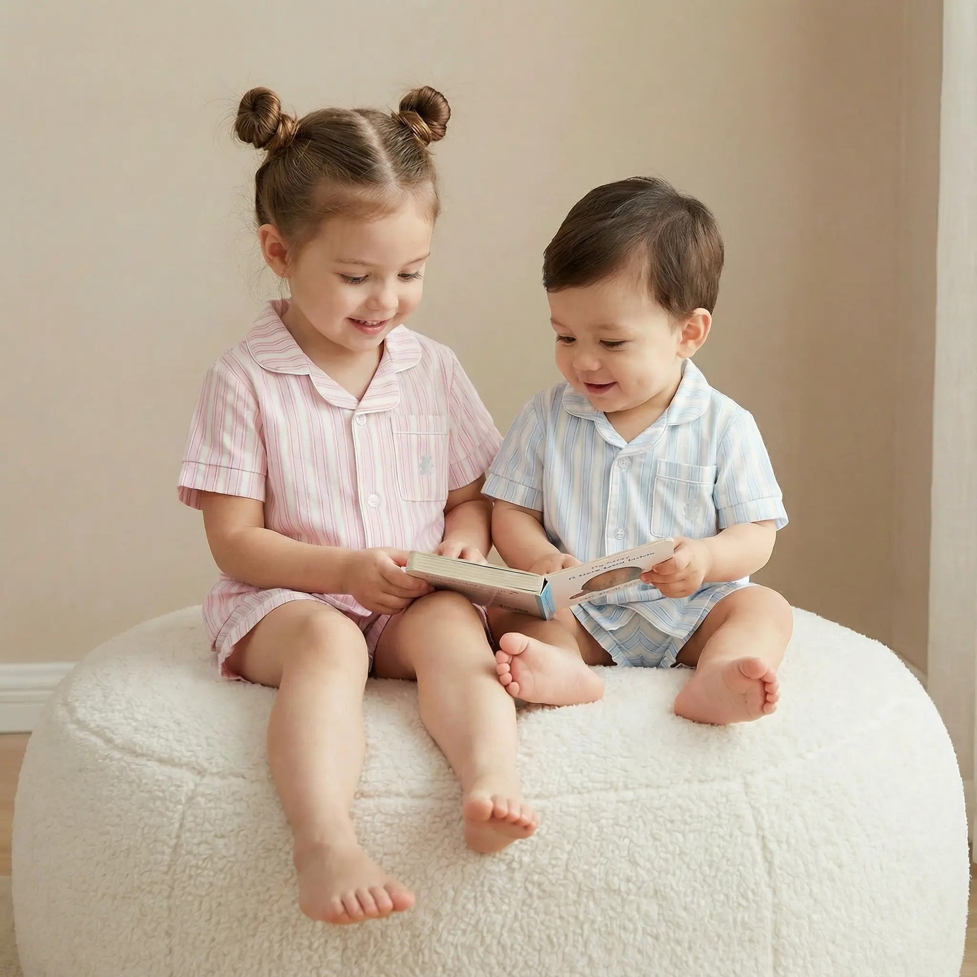Kids' blue stripe short summer pyjamas
