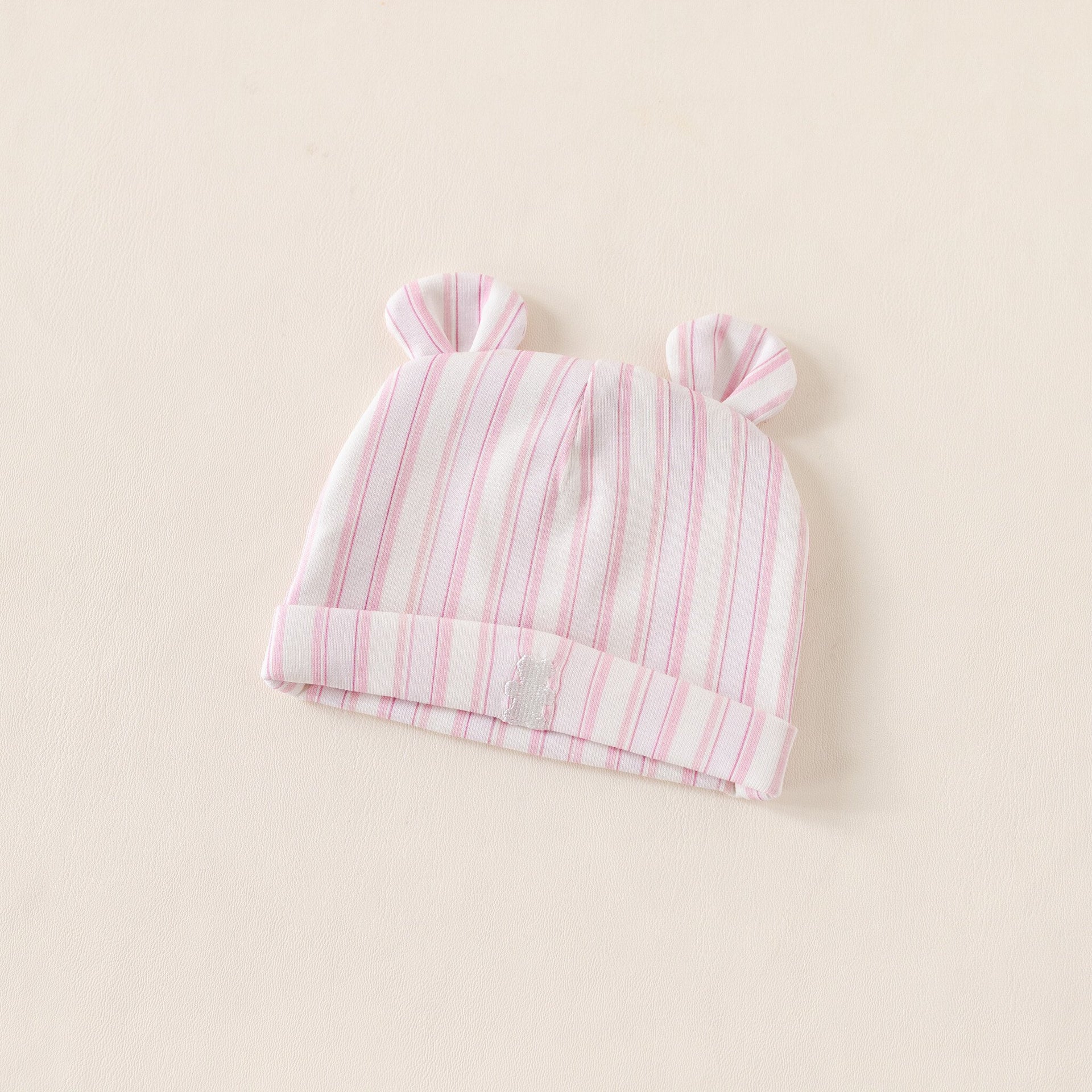 Baby hat pink stripe summer bear