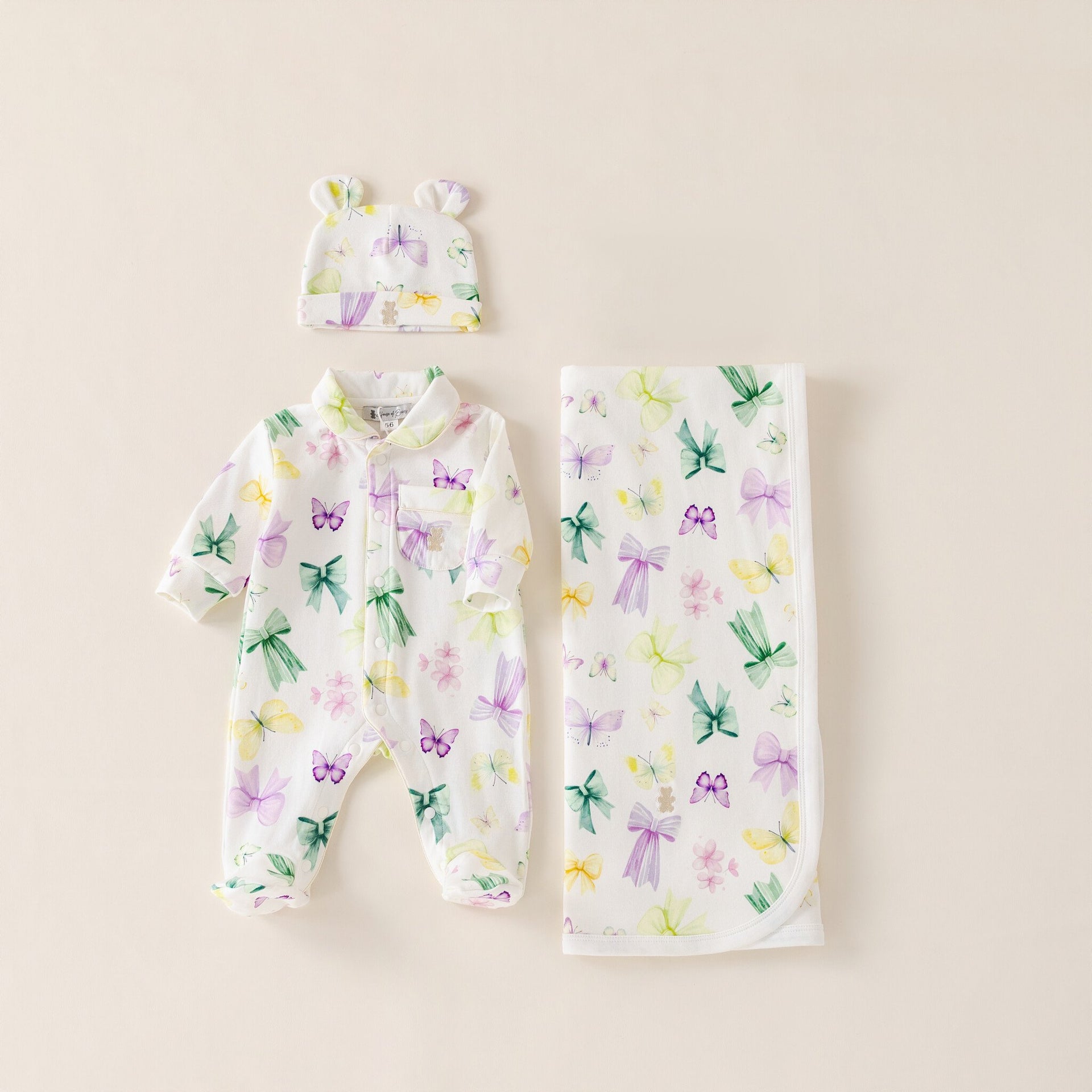 Baby cadeau set zomer vlinder beer muts