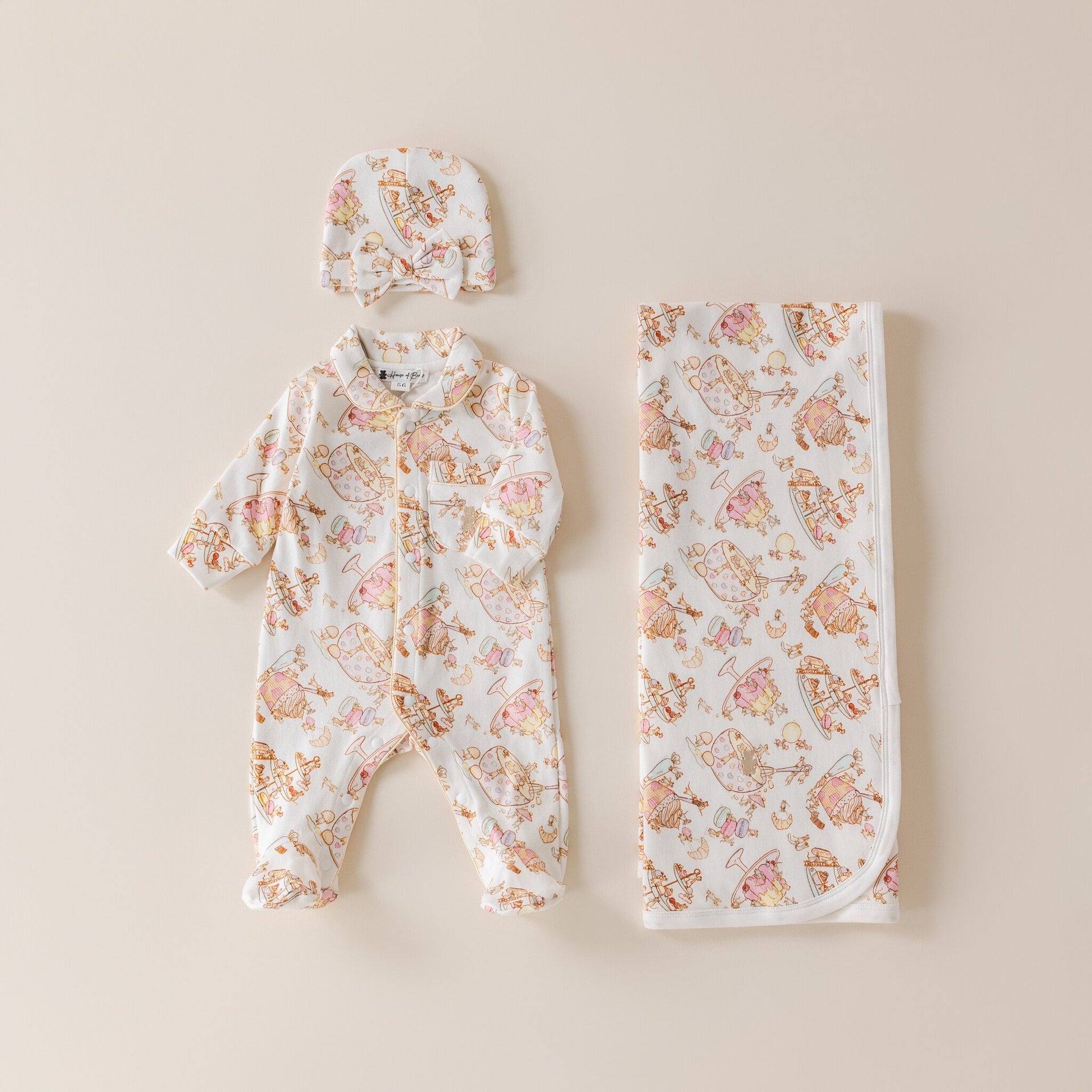 Baby gift set mouse bakery bow hat