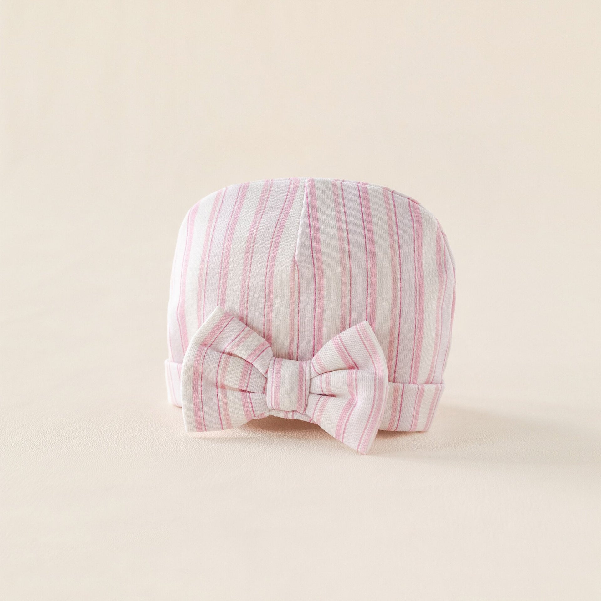 Baby hat pink stripe summer bow