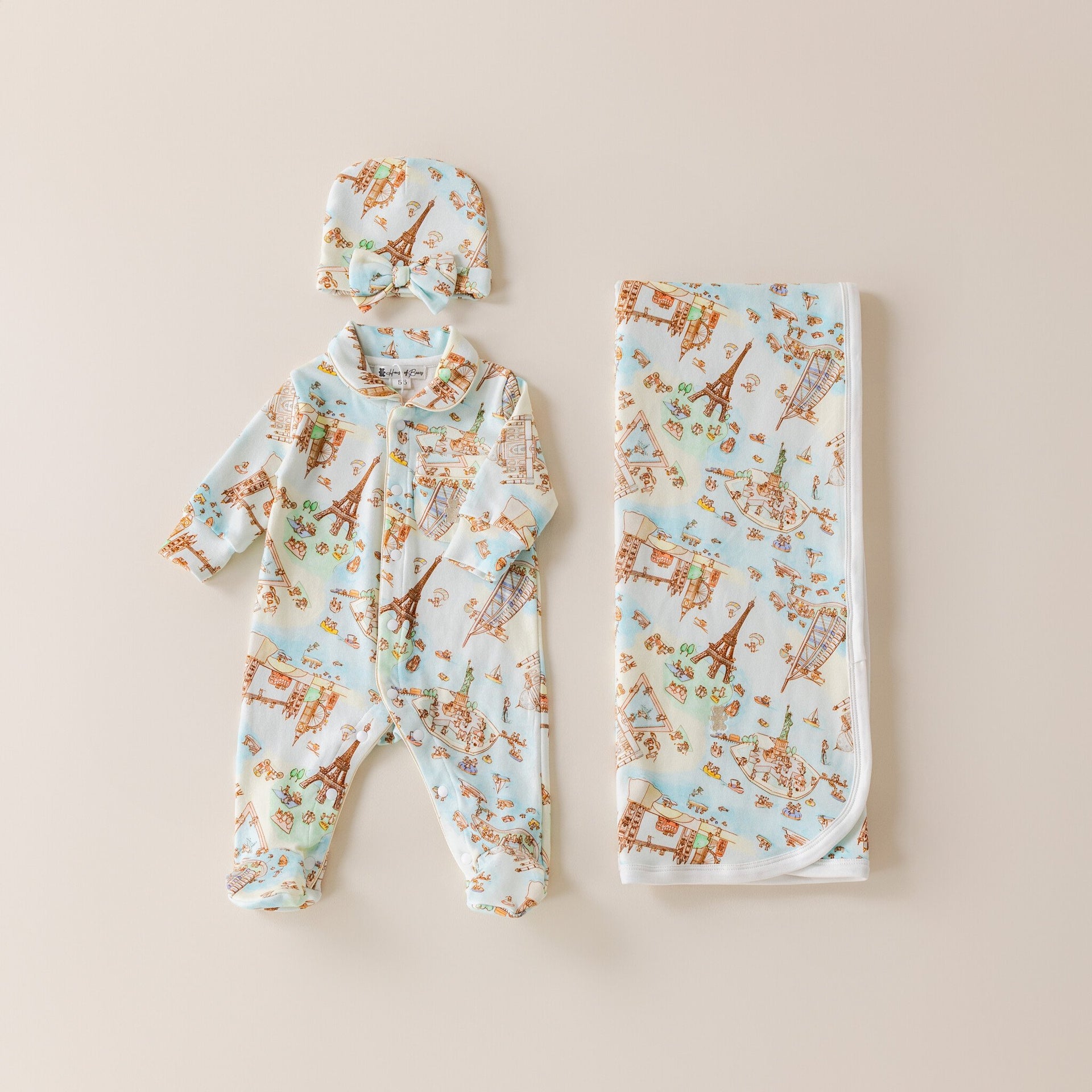 Baby gift set around the world bow hat