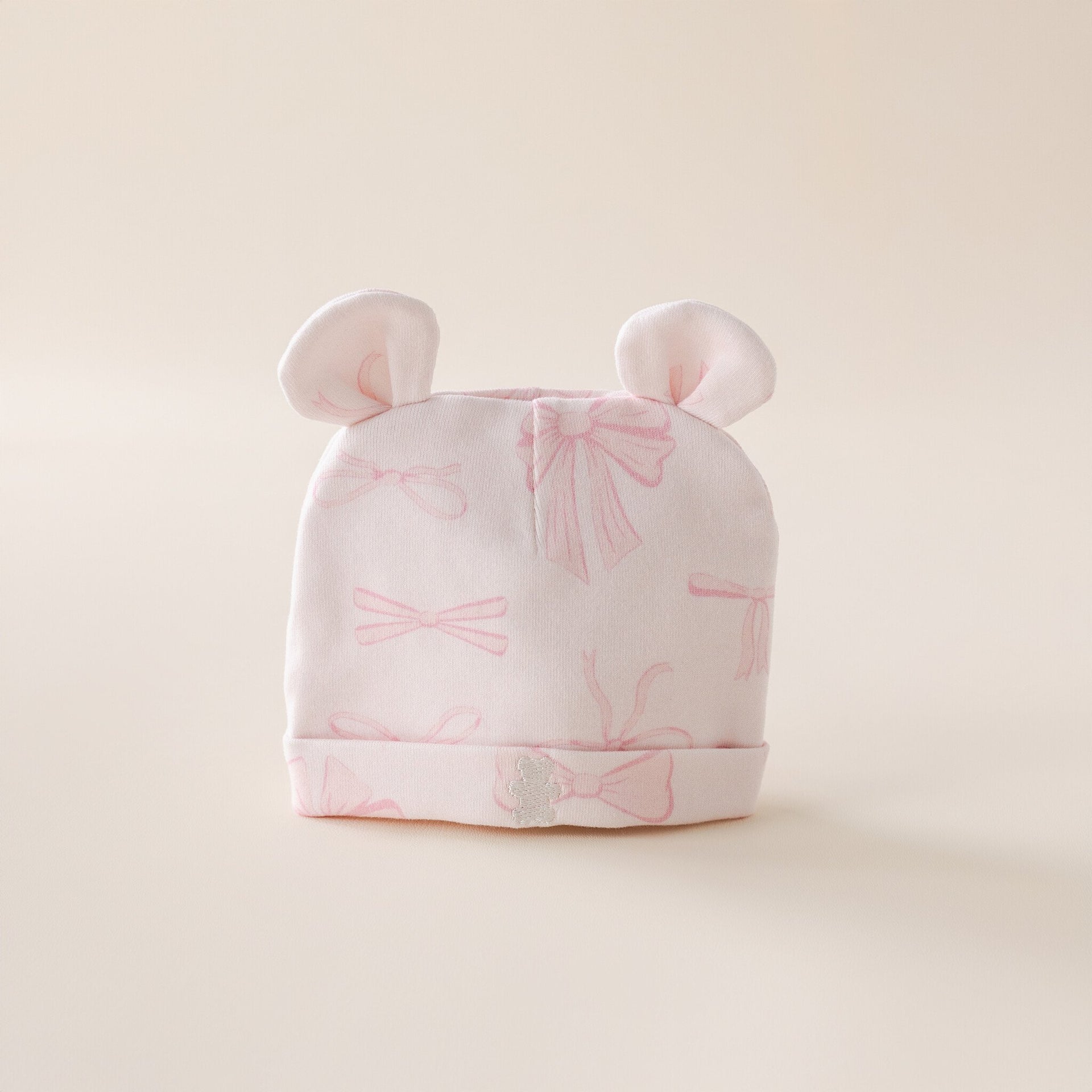 Baby hat pink bow bear